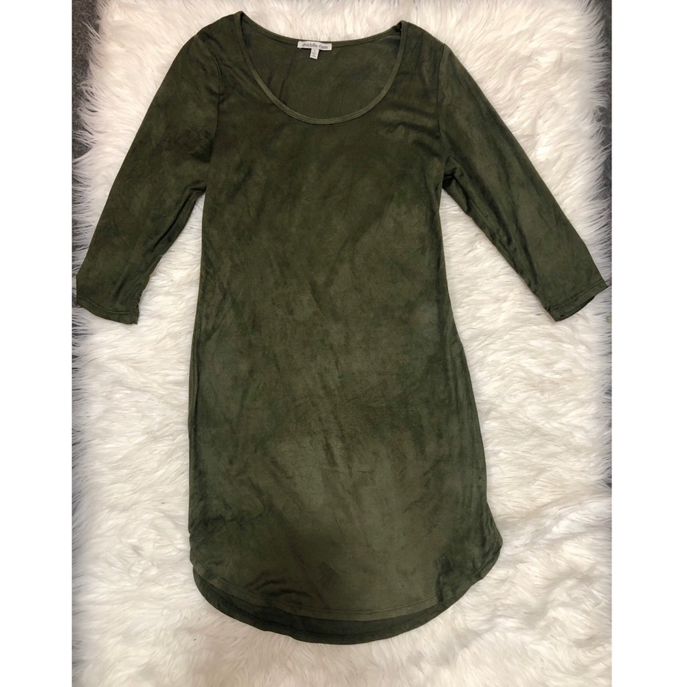 Olive Green Suede Long-sleeve Dress